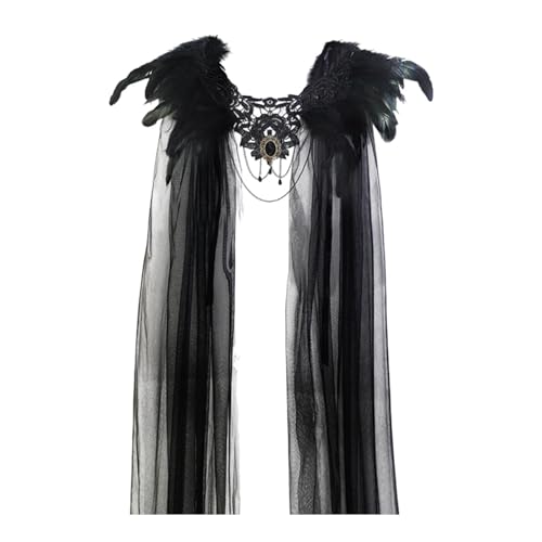 LOVIVER Halloween-Umhang für Damen mit gefiedertem Nackenband, atmungsaktiv, elegant, durchsichtiges Netzgewebe von LOVIVER