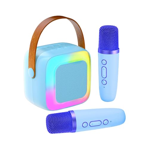 LOVIVER Karaoke-Maschine für Kinder, Musik-Player-Spielzeug für Kinder mit 2 Mikrofonen und bunten Lichtern für Camping-Unterhaltung, Mädchen und Jungen, Blau von LOVIVER
