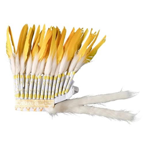 LOVIVER Künstlicher Federkopfschmuck, Dekorative Kopfbedeckung Im Indischen Stil für Party, Karneval, Gelb 55cmx45cm von LOVIVER