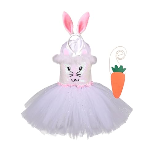LOVIVER Mädchen Ostern Kaninchen Kostüm Tutu Set Hase Strampler Tutu Kleid Schöne Karotte Tasche Geschenke Outfit Kopfschmuck zum Tanzen, 130cm von LOVIVER