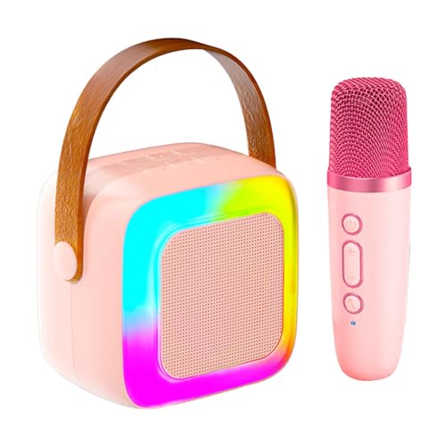 LOVIVER Mini-Karaoke-Maschine für Kinder, tragbarer Lautsprecher, Geburtstagsgeschenke für Kinder und Erwachsene mit Mikrofonen und bunten Lichtern für das, ROSA von LOVIVER