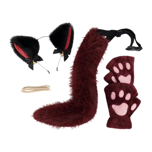 LOVIVER Plüsch-, Krallen und Schwanz-Set, Kopfschmuck-Rollenspiele für Bühnenauftritte, Rot Schwarz von LOVIVER