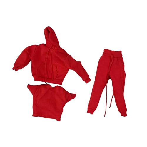LOVIVER Puppen-Hoodie im Maßstab 1:12, Miniatur-Soldat-Kleidung, Puppenhose, Kostüm, Action-Figuren, T-Shirt für Arbeitszimmer, Rot von LOVIVER