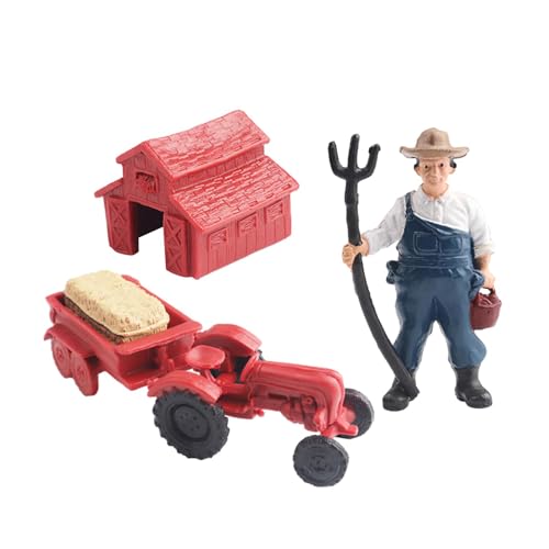LOVIVER Realistisches Mini-Scheunen-Bauernhof-Spielzeug, Traktor-Spielset, Bauernhof-Figuren, Bauernfahrzeug, Spielzeug-LKW mit Anhänger, Lernspielzeug für, 3 Stück von LOVIVER