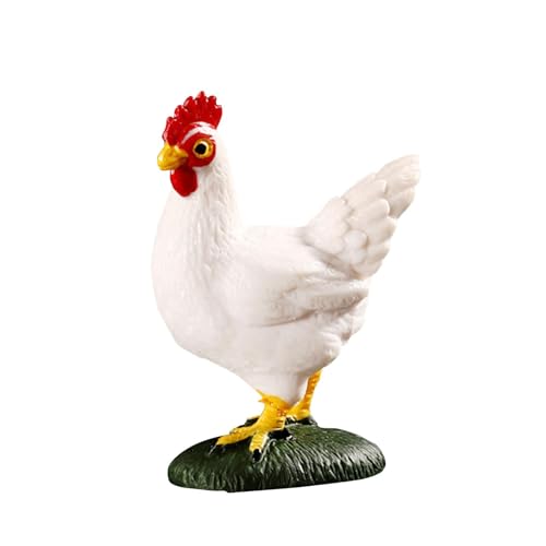 LOVIVER Simulierte Hühnerfiguren, Nutztierfiguren, Skulpturen, Lernspielzeug, kognitives Spielzeug, Diorama-Modell, Ornament für das Büro, Weißer Hahn von LOVIVER