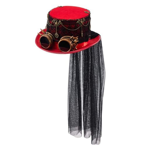 LOVIVER Steampunk-Zylinder-Kopfbedeckung für Mottopartys, Rollenspiele, Bühnenauftritte, Rot von LOVIVER