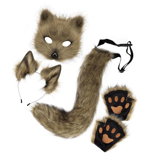 LOVIVER Therian-Maske und Schwanz-Set, süße Katzenmaske für die Feiertage, Weihnachtsmaskerade, Grasgelb von LOVIVER