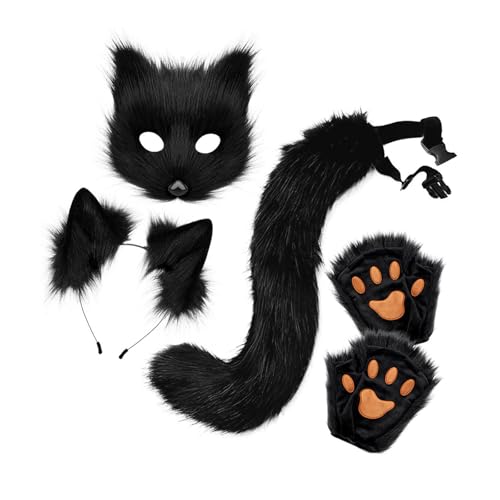 LOVIVER Therian-Maske und Schwanz-Set, süße Katzenmaske für die Feiertage, Weihnachtsmaskerade, Schwarz von LOVIVER