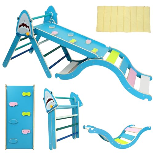 9-in-1 Klettergerüst Indoor Set mit Kletterdreieck mit Rutsche & Kletterbogen | Montessori Pikler Dreieck zum Zusammenklappen + Kissen | Geschenk für Kleinkinder 1-3 Jahre​ von LOVIVO
