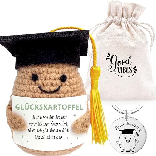 LOViLEE® Positive Kartoffel „Johann“ im Geschenkset - Glückskartoffel inkl. Geschenkbeutel & Pocket Hug - Positive Potato, Glücksbringer Prüfung, Mutmacher Geschenk, Du schaffst das Geschenk von LOViLEE