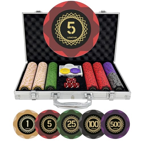 LOYCHIP Clay Poker Set mit nummerierten Chips 300 Stück für Kartenbrettspiel, 14g Gewicht mit Spielkarten für Texas Hold'em, Blackjack Gambling, Late Night Pokerspiele LOYCHIP Clay Poker Set mit nummerierten Chips 300 Stück für Kartenbrettspiel, 14g Gewicht mit Spielkarten für Texas Hold'em, Blackjack Gambling, Late Night Pokerspiele von LOYCHIP