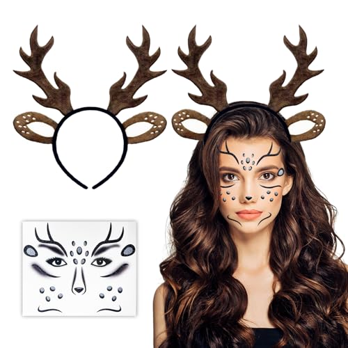 LOYEBOHU Reh Kostüm Damen Fasching, Reh Haarreifen Damen Mädchen, 1 Reh Geweih Haarreif + 1 Glitzer Reh Gesichtstattoo Karneval, Reh Ohren Haarreif Rentier Haarreif Karneval Mottoparty Cosplay LOYEBOHU Reh Kostüm Damen Fasching, Reh Haarreifen Damen Mädchen, 1 Reh Geweih Haarreif + 1 Glitzer Reh Gesichtstattoo Karneval, Reh Ohren Haarreif Rentier Haarreif Karneval Mottoparty Cosplay von LOYEBOHU