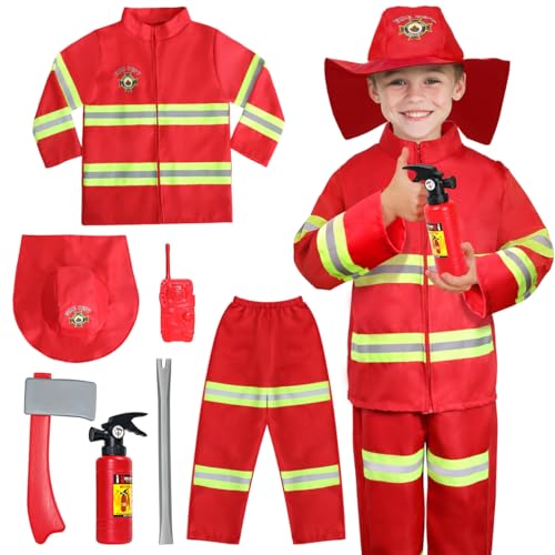 LOYO WIKITOT Kinder Rollenspiel Halloween Kostüme, Feuerwehrmann Kostüm mit Feuerwehrmann Outfit Spielzeug Zubehör für Kinder LOYO WIKITOT Kinder Rollenspiel Halloween Kostüme, Feuerwehrmann Kostüm mit Feuerwehrmann Outfit Spielzeug Zubehör für Kinder von LOYO