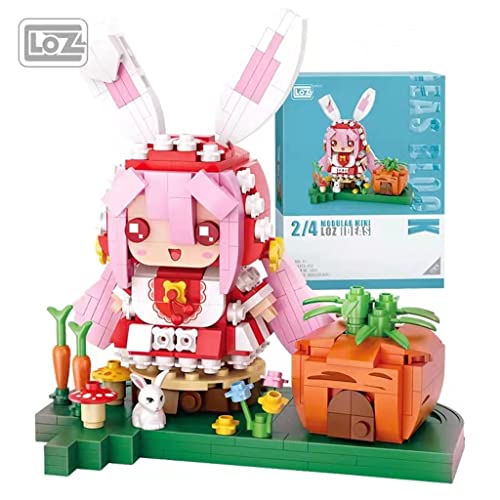LOZ Hasenmädchen Klemmbausteine Set, 414 Teile, farbenfrohes Manga Diorama mit Mini-Hase, Möhren und Blumenwiese, DIY Figur im Tierkostüm, 11 x 11 x 11 cm, dekorativ, sammelbar, kompatibel, kreativ von LOZ