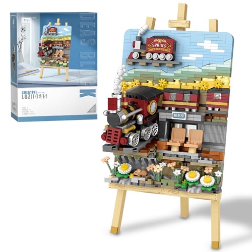 LOZ 1296 Mini Bausteine Building Set, 3D Art Frame Bahnhof Klemmbausteine Set, MOC Street View Kreatives Modell Set, Erwachsene Jungen Kreatives DIY Ziegel Spielzeug -758 Stücke von LOZ