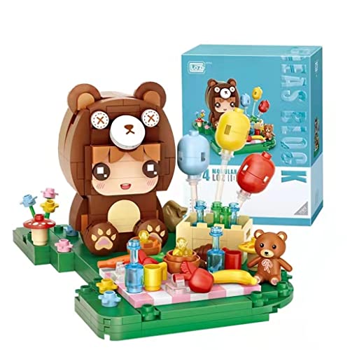 LOZ Bärenjunge Klemmbausteine Set, 353 Teile, kreatives Manga Diorama mit Picknickszene und Mini-Bär, Junge im Bärenkostüm, 12 x 12 x 8,5 cm, DIY Bauprojekt, dekorativ, sammelbar, kompatibel, bunt von LOZ