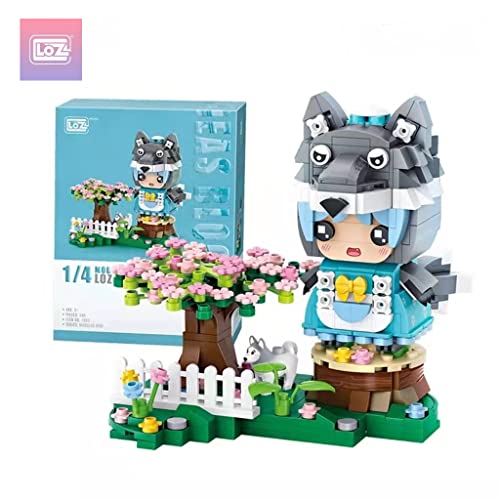 LOZ Wolfsmädchen Klemmbausteine Set, 448 Teile, farbenfrohes Manga Diorama mit Blumen und Mini-Wolf, DIY Gartenfigur im Tierkostüm, 12 x 11,5 x 11,5 cm, kreatives Bauprojekt, kompatibel, sammelbar von LOZ