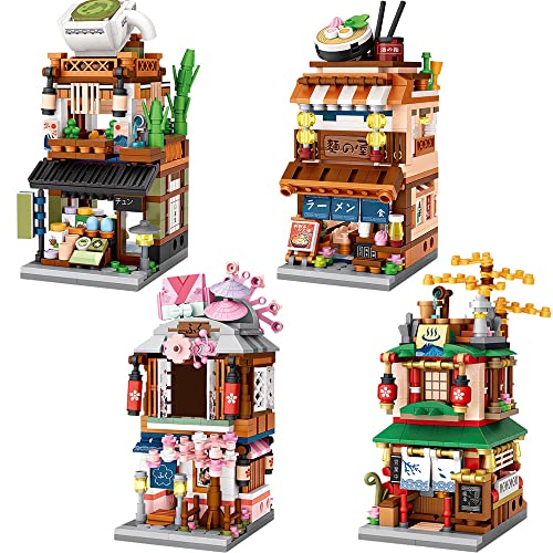 LOZ Mini Blocks 4 IN 1 Japanisches Street View Haus Klemmbausteine Bausteine Bausatz, 1608 Teile Modular Haus Modellbausatz, Geschenke Spielzeug für Kinder und Erwachsene von LOZ