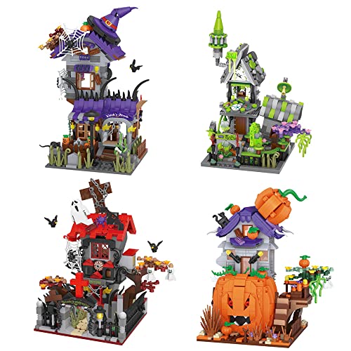 LOZ Mini Blocks 4 in 1 Halloween Haus Modell Geschenke Spielzeug Bausteine, Spukhaus/Freak House/Kürbishaus/Hexenhaus-Bausatz, Weihnachten Geschenke Spielzeug für Erwachsene und Kinder von LOZ