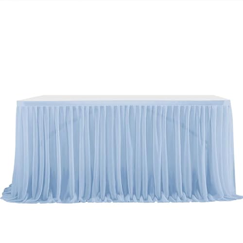 LPATEBCVU Tischrock Glitter Perle Chiffon Tisch Rock Esstisch Rock for Hochzeit Party Dessert Bankett Tisch Dekor(Light Blue,77x183cm 6FT) von LPATEBCVU