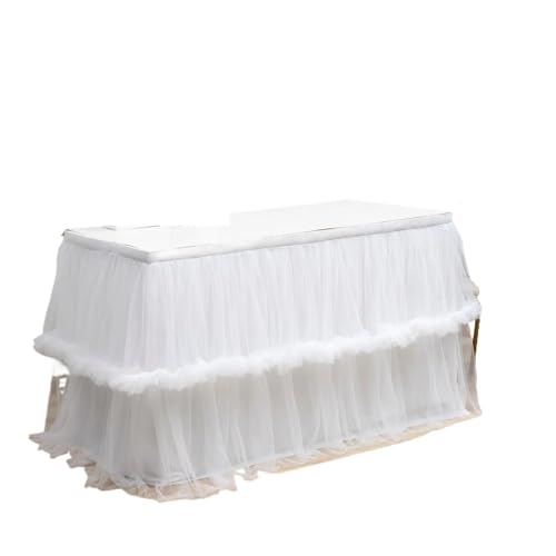 LPATEBCVU Tischrock Party Tischröcke Hochzeit Tüll Tischrock Esstisch Dekoration Tischdecke for Hochzeitsempfang Bankett(White,77cmx275cm 9FT) von LPATEBCVU