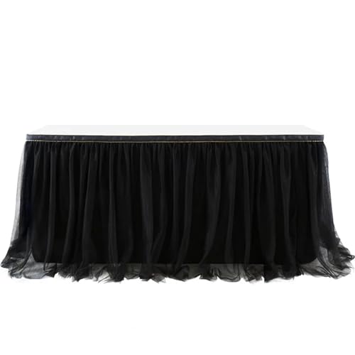 LPATEBCVU Tischrock Tüll Tischrock Gold-umrandeten Mesh Hochzeit Party Dekoration Hotelbedarf Mesh Tischrock Tischdecke(Black,14FT(427cmx77cm)) von LPATEBCVU