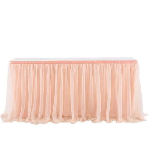 LPATEBCVU Tischrock Tüll Tischrock Gold-umrandeten Mesh Hochzeit Party Dekoration Hotelbedarf Mesh Tischrock Tischdecke(Rose Gold,14FT(427cmx77cm)) von LPATEBCVU