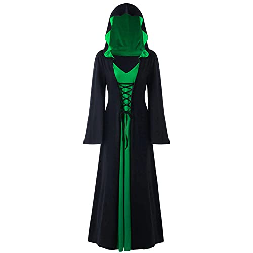 LPFNSF Vintage Hexenkleid, Weihnachten Vampir Kostüm Frauen Plus Größe, Renaissance Kostüm Frauen Mittelalter Kleid(grün,XL) von LPFNSF