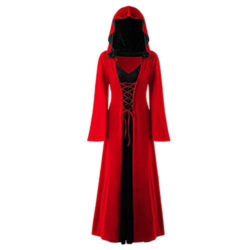 LPFNSF Vintage Hexenkleid, Weihnachten Vampir Kostüm Frauen Plus Größe, Renaissance Kostüm Frauen Mittelalter Kleid(rot,L) von LPFNSF