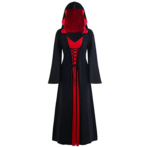 LPFNSF Vintage Hexenkleid, Weihnachten Vampir Kostüm Frauen Plus Größe, Renaissance Kostüm Frauen Mittelalter Kleid (schwarz,2XL) von LPFNSF