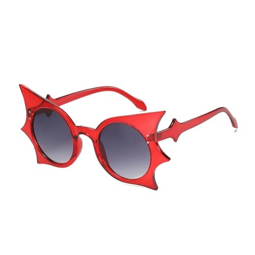 LPNGTNG Einzigartige Fledermausförmige Sonnenbrille für Damen, Vintage, lustige 90er-Jahre-Sonnenbrille, modische Neuheit, Gothic-Brille für Halloween, Kostüm, Disco-Party (Rotgrau) von LPNGTNG