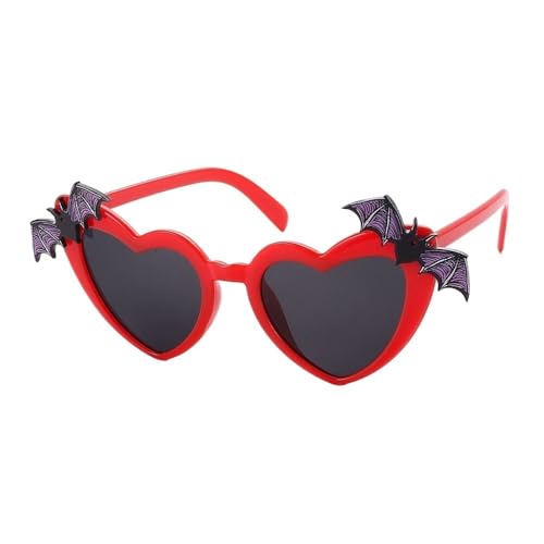 LPNGTNG Herzförmige Fledermausflügel-Dekor-Sonnenbrille für Damen, trendiges Herz, Halloween, Disco-Party, Kostüm, Brille (rot) von LPNGTNG