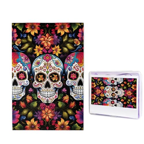 Puzzle, 1000 Teile, Holzpuzzle, bunte Blumenschädel, Fotopuzzle, personalisiertes Bild, Puzzle für Erwachsene, benutzerdefinierte Puzzles, herausfordernde Puzzles für Familie, Hochzeitsgeschenk von LPSRTWE