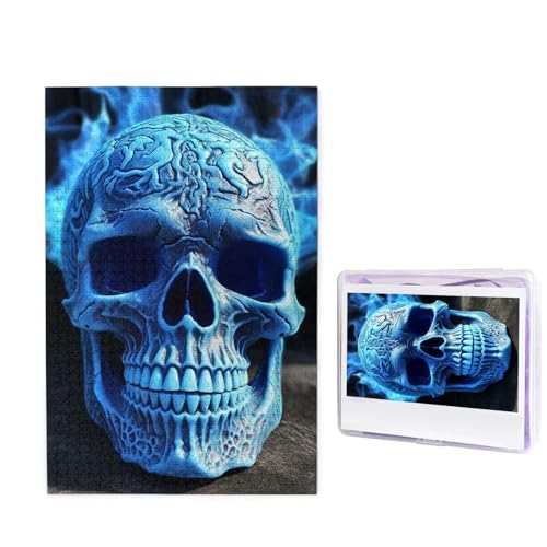 Puzzle 1000 Teile Holzpuzzle 3D-Druck Blauer Totenkopf Fotopuzzle Personalisiertes Bilderpuzzle für Erwachsene Benutzerdefinierte Puzzles Herausfordernde Puzzles für Familie Hochzeitsgeschenk von LPSRTWE