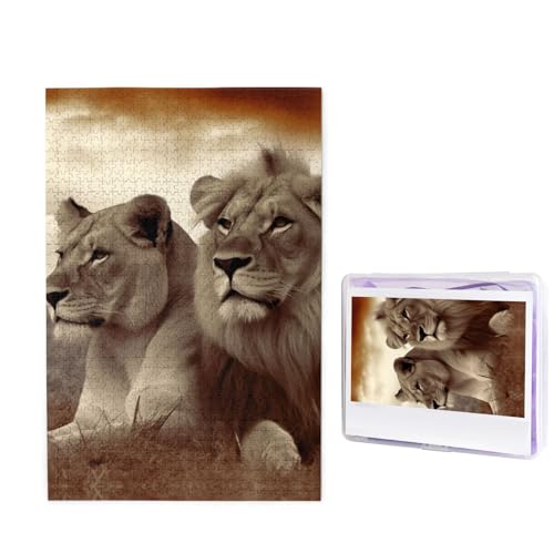 Puzzle 1000 Teile Holzpuzzle Afrikanischer Löwe und Löwin Fotopuzzle Personalisiertes Bilderpuzzle für Erwachsene Benutzerdefinierte Puzzles Herausfordernde Puzzles für Familie Hochzeitsgeschenk von LPSRTWE