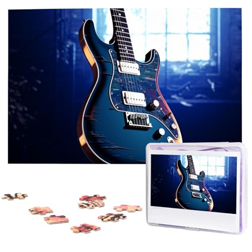 Puzzle 1000 Teile Holzpuzzle Blaue Gitarre Fotopuzzle Personalisiertes Bilderpuzzle für Erwachsene Benutzerdefinierte Puzzles Herausfordernde Puzzles für Familie Hochzeitsgeschenk von LPSRTWE