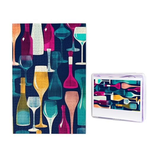 Puzzle 1000 Teile Holzpuzzle Cocktailgläser und Weinflaschen Fotopuzzle Personalisiertes Bilderpuzzle für Erwachsene Benutzerdefinierte Puzzles Herausfordernde Puzzles für Familie Hochzeitsgeschenk von LPSRTWE