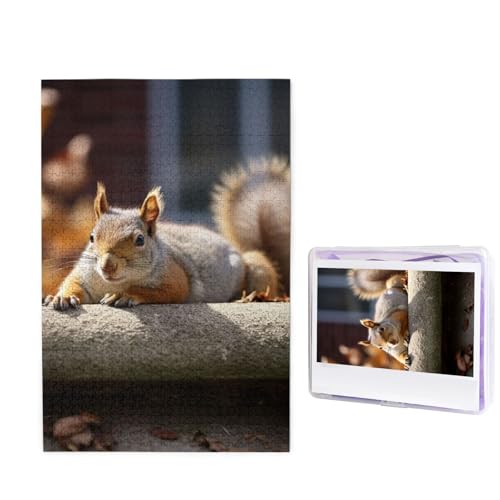 Puzzle 1000 Teile Holzpuzzle Eichhörnchen Just Laying Photo Puzzle Personalisiertes Bilderpuzzle für Erwachsene Benutzerdefinierte Puzzles Herausfordernde Puzzles für Familie Hochzeitsgeschenk von LPSRTWE
