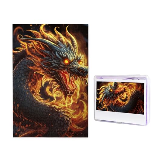 Puzzle 1000 Teile Holzpuzzle Feuer Chinesischer Drache Fotopuzzle Personalisiertes Bilderpuzzle für Erwachsene Benutzerdefinierte Puzzles Herausfordernde Puzzles für Familie Hochzeitsgeschenk von LPSRTWE