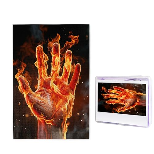 Puzzle 1000 Teile Holzpuzzle Feuer Flamme Hand Fotopuzzle Personalisiertes Bilderpuzzle für Erwachsene Benutzerdefinierte Puzzles Herausfordernde Puzzles für Familie Hochzeitsgeschenk von LPSRTWE