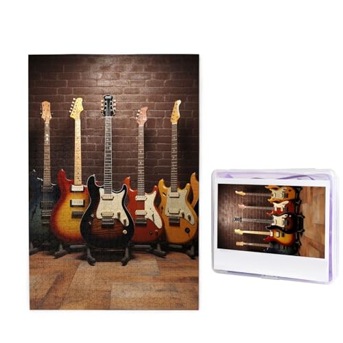 Puzzle 1000 Teile Holzpuzzle Gitarre Sammlung Fotopuzzle Personalisiertes Bilderpuzzle für Erwachsene Benutzerdefinierte Puzzles Herausfordernde Puzzles für Familie Hochzeitsgeschenk von LPSRTWE