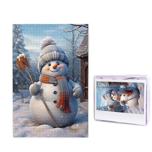 Puzzle 1000 Teile Holzpuzzle Hardworking Schneemann Fotopuzzle Personalisiertes Bilderpuzzle für Erwachsene Benutzerdefinierte Puzzles Herausfordernde Puzzles für Familie Hochzeitsgeschenk von LPSRTWE