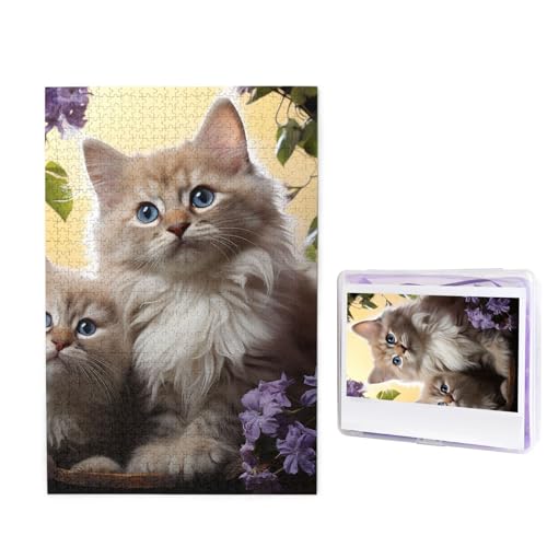 Puzzle 1000 Teile Holzpuzzle Katze Blumen Fotopuzzle Personalisiertes Bilderpuzzle für Erwachsene Benutzerdefinierte Puzzles Herausfordernde Puzzles für Familie Hochzeitsgeschenk von LPSRTWE