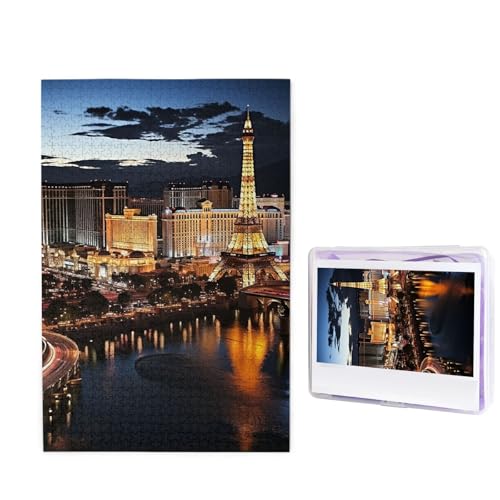 Puzzle 1000 Teile Holzpuzzle Las Vegas Nachtansicht Fotopuzzle Personalisiertes Bilderpuzzle für Erwachsene Benutzerdefinierte Puzzles Herausfordernde Puzzles für Familie Hochzeitsgeschenk von LPSRTWE