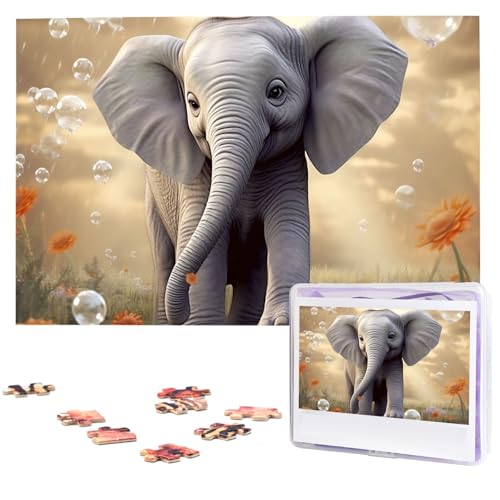 Puzzle 1000 Teile Holzpuzzle Niedlicher Elefant Spielen Fotopuzzle Personalisiertes Bildpuzzle für Erwachsene Benutzerdefinierte Puzzles Herausfordernde Puzzles für Familie Hochzeitsgeschenk von LPSRTWE