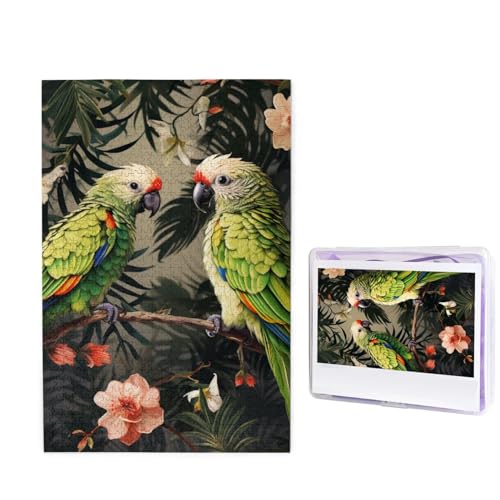 Puzzle 1000 Teile Holzpuzzle Paar Papageien Olive Fotopuzzle Personalisiertes Bilderpuzzle für Erwachsene Benutzerdefinierte Puzzles Herausfordernde Puzzles für Familie Hochzeitsgeschenk von LPSRTWE