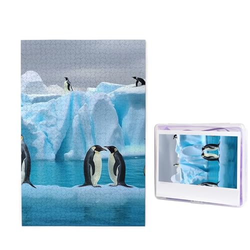 Puzzle 1000 Teile Holzpuzzle Pinguine auf dem Eisberg Fotopuzzle Personalisiertes Bilderpuzzle für Erwachsene Benutzerdefinierte Puzzles Herausfordernde Puzzles für Familie Hochzeitsgeschenk von LPSRTWE