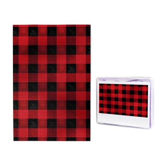 Puzzle 1000 Teile Holzpuzzle Rot Schwarz Büffel Karo Karo Muster Fotopuzzle Personalisiertes Bilderpuzzle für Erwachsene Benutzerdefinierte Puzzles Herausfordernde Puzzles für Familie von LPSRTWE