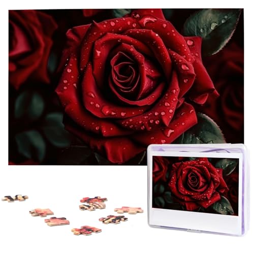 Puzzle 1000 Teile Holzpuzzle Rote Rose Fotopuzzle Personalisiertes Bilderpuzzle für Erwachsene Benutzerdefinierte Puzzles Herausfordernde Puzzles für Familie Hochzeitsgeschenk von LPSRTWE
