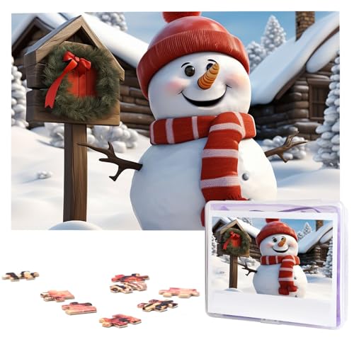 Puzzle 1000 Teile Holzpuzzle Schild Schneemann Fotopuzzle Personalisiertes Bilderpuzzle für Erwachsene Benutzerdefinierte Puzzles Herausfordernde Puzzles für Familie Hochzeitsgeschenk von LPSRTWE